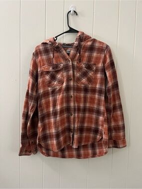 Carhartt Peach Plaid Flannel Button-Up Hoodie
